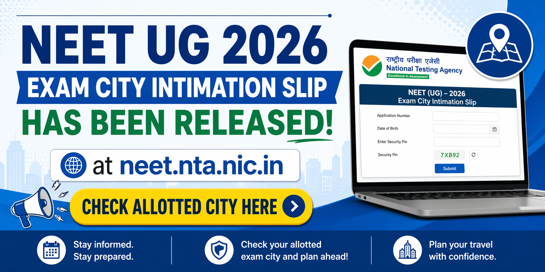 The NEET UG 2026 exam city intimation slip has been released at neet. nta. nic. in, Check Allotted City Here